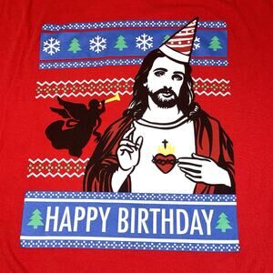 Happy Birthday Jesus Christmas Red T-Shirt Novelty Adult Size 3XL
